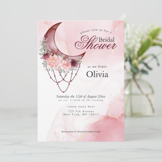 ボホブライダルシャワーピンククレセントムーンマンダラ 招待状 (スタンド正面)
