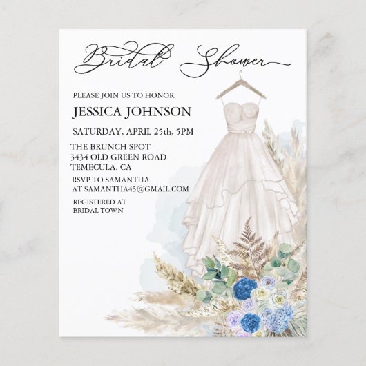 ボホブライダルシャワー結婚ズドレスウォーターカラーブルー (正面)