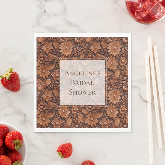 ボホブラウンレザーフェイクフローラブライダルシャワー スタンダードランチョンナプキン (インサイチュ)