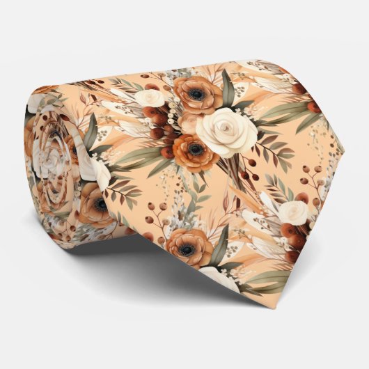 ボホブラウン金ゴールドフローラ水彩花結婚の色 ネクタイ (ロール)