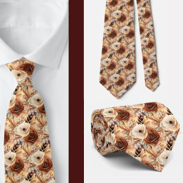 ボホブラウン金ゴールドフローラ水彩花結婚の色 ネクタイ