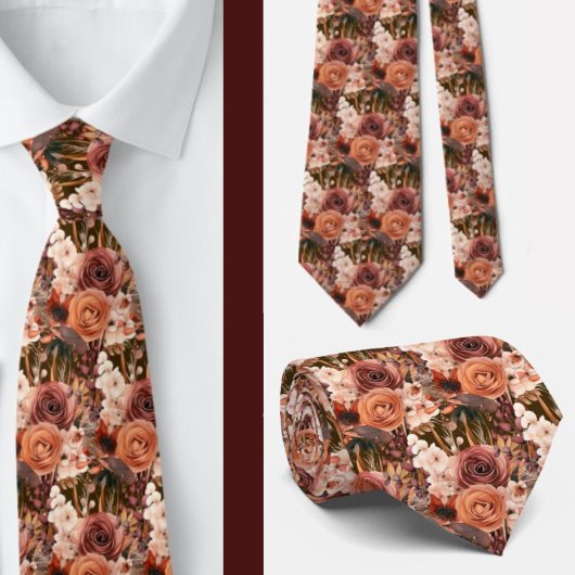 ボホブラウン金ゴールドフローラ水彩花結婚の色 ネクタイ