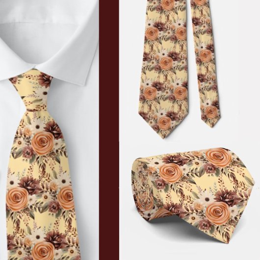 ボホブラウン金ゴールドフローラ水彩花結婚の色 ネクタイ
