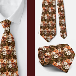 ボホブラウン金ゴールドフローラ水彩花結婚の色 ネクタイ