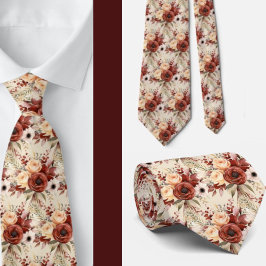 ボホブラウン金ゴールドフローラ水彩花結婚の色 ネクタイ