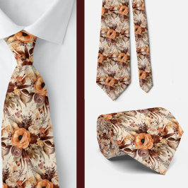 ボホブラウン金ゴールドフローラ水彩花結婚の色 ネクタイ