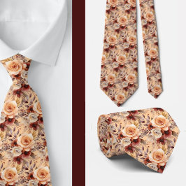ボホブラウン金ゴールドフローラ水彩花結婚の色 ネクタイ