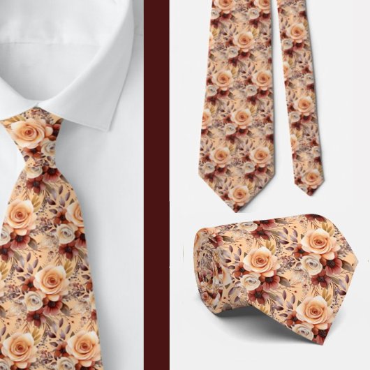 ボホブラウン金ゴールドフローラ水彩花結婚の色 ネクタイ