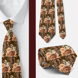 ボホブラウン金ゴールドフローラ水彩花結婚の色 ネクタイ