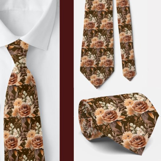 ボホブラウン金ゴールドフローラ水彩花結婚の色 ネクタイ