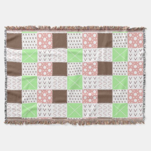 ボホブラウン、ブルゴーニュ、グリーンとマウヴお洒落 スローブランケット (正面)