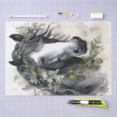 ボホブラックアンドホワイトフローラホース 薄葉紙 (クラフト)