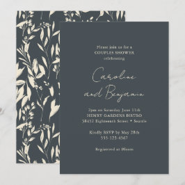 ボホブラックフローラエレガントミニマリストカップルのシャワー 招待状