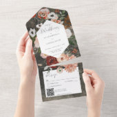 ボホブラックブルゴーニュ秋フローラQRコード オールインワン招待状 (貼ってはがせる)