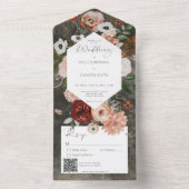 ボホブラックブルゴーニュ秋フローラQRコード オールインワン招待状 (内側)