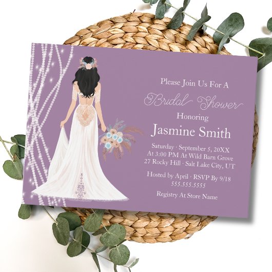 ボホブラックヘアブライド真珠ブライダルシャワーP 招待状