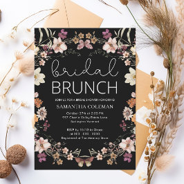 ボホブラックワイルドフラワーブライダルブランチブライダルシャワー 招待状