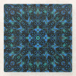 ボホブラック&ブルーダイヤモンドチェーン積層パターン ガラスコースター