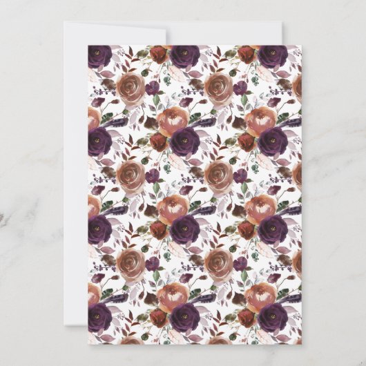 ボホブルガンディウォーターカラーフローラブライダルシャワー 招待状 (裏面)