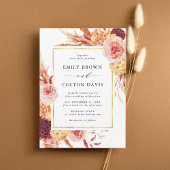 ボホブルガンディテラコッタフローラ金ゴールドフレーム結婚ズ 招待状