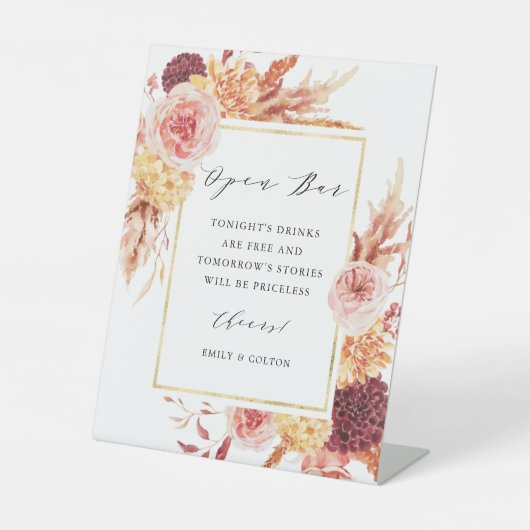 ボホブルガンディテラコッタ結婚フローラのオープンバー 台座サイン (正面)