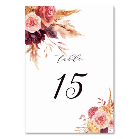 ボホブルガンディテラコッタ結婚フローラ テーブルナンバー (裏面)