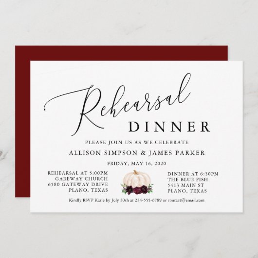 ボホブルガンディパンプキン秋リハーサルディナー 招待状 (正面/裏面)