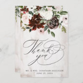 ボホブルガンディピンクローズウォーターフローラ結婚ズ サンキューカード (正面/裏面)