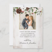 ボホブルガンディピンクローズウォーターフローラ結婚ズ サンキューカード (裏面)