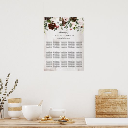 ボホブルガンディピンクローズウォーターフローラ結婚ズ ポスター (キッチン)