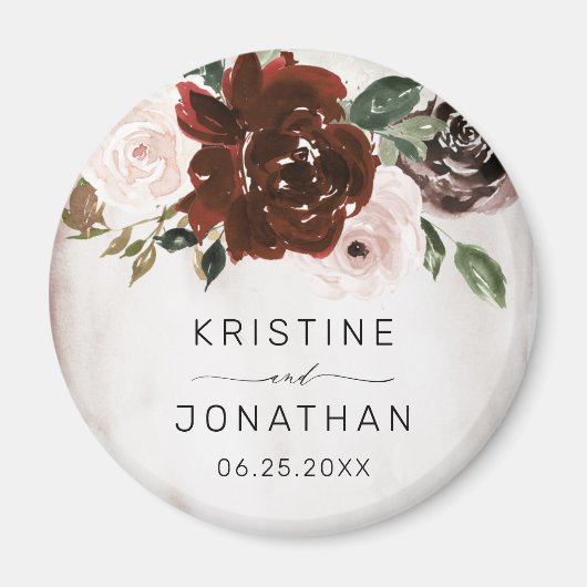 ボホブルガンディピンクローズウォーターフローラ結婚ズ マグネット (正面)