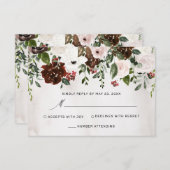 ボホブルガンディピンクローズウォーターフローラ結婚ズ 出欠カード (正面/裏面)