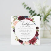 ボホブルガンディブルーフラワーズスクリプトブライダルシャワー 招待状 (スタンド正面)