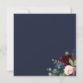 ボホブルガンディブルーフラワーズスクリプトブライダルシャワー 招待状 (裏面)