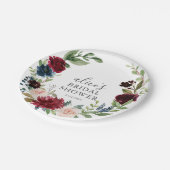 ボホブルガンディブルーフローラスクリプトブライダルシャワー ペーパープレート (アングル)