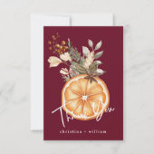 ボホブルガンディーウィンターホリデー結婚ズドライオレンジ サンキューカード (正面)