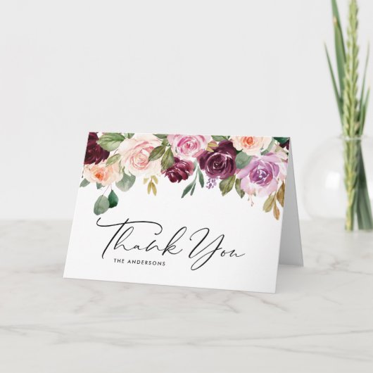 ボホブルガンディーピーチフラワーズ秋の結婚式 サンキューカード (正面)