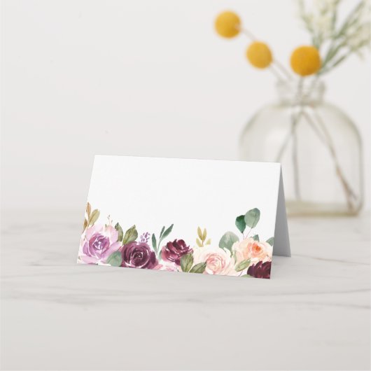 ボホブルガンディーピーチフラワーズ秋の結婚式 プレイスカード (正面)