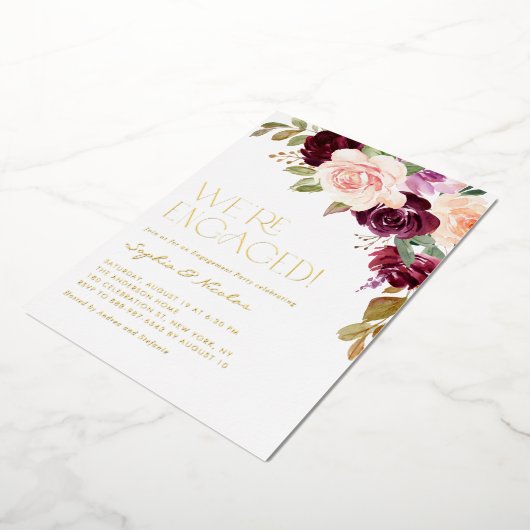 ボホブルガンディーピーチフラワーズ秋婚約パーティ 箔招待状 (回転した状態)