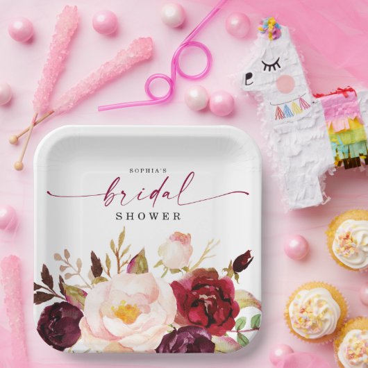 ボホブルグンディフローラブライダルシャワー紙プレート ペーパープレート (パーティー)