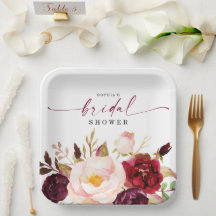 ボホブルグンディフローラブライダルシャワー紙プレート