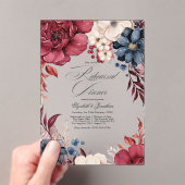 ボホブルゴーニュとネイビーフローラリハーサルディナー アクリル招待状 (インサイチュ (ポータブル))