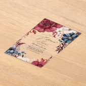 ボホブルゴーニュとネイビーフローラリハーサルディナー アクリル招待状 (レイダウン)