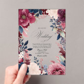 ボホブルゴーニュとネイビー素朴フローラ結婚ズ アクリル招待状 (インサイチュ (ポータブル))