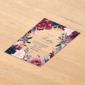 ボホブルゴーニュとネイビー素朴フローラ結婚ズ アクリル招待状 (レイダウン)