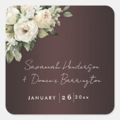 ボホブルゴーニュとヴィンテージ結婚バラ スクエアシール (正面)