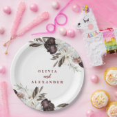 ボホブルゴーニュバラ秋フローラ結婚ズラベル ペーパープレート (パーティー)