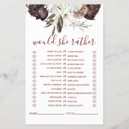 ボホブルゴーニュバラ秋ブライダルシャワーゲームフライヤー チラシ