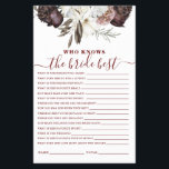 ボホブルゴーニュバラ秋ブライダルシャワーゲーム チラシ<br><div class="desc">花嫁のブライダルシャワーゲーム最高のを知っている。秋ボホブルゴーニュバラデザイン。</div>