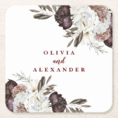 ボホブルゴーニュバラ秋結婚フローラナプキンス スクエアペーパーコースター (正面)